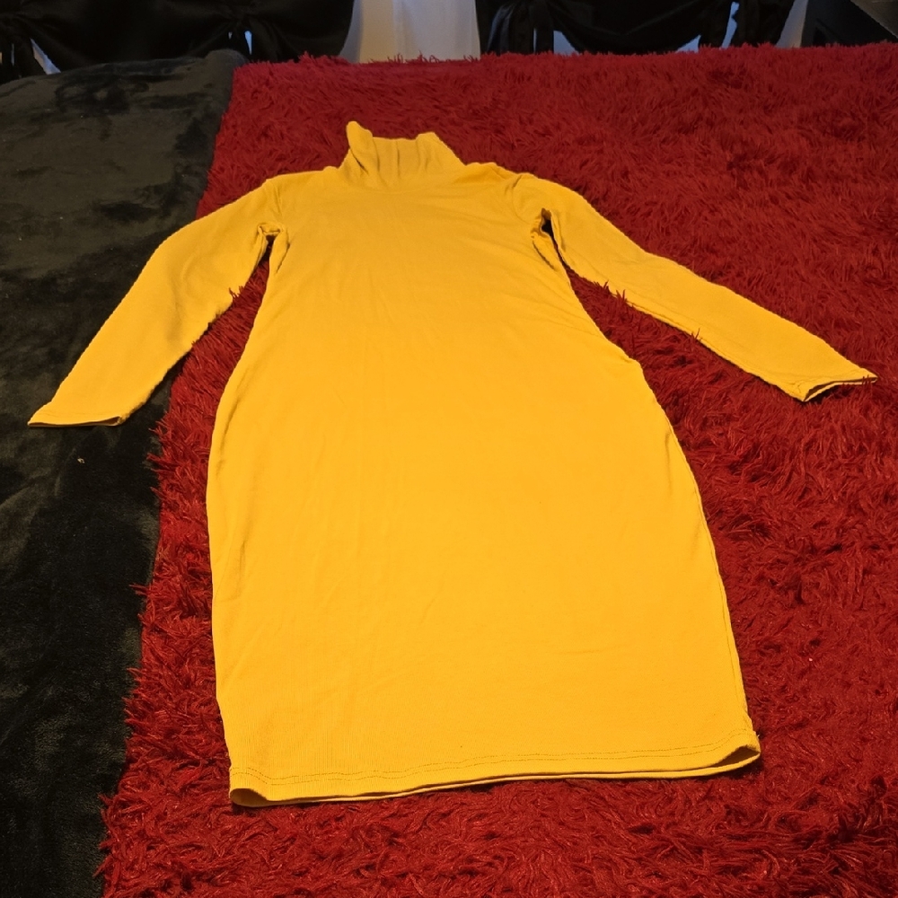 SHEIN Yellow Long Sleeve Turtleneck Dress